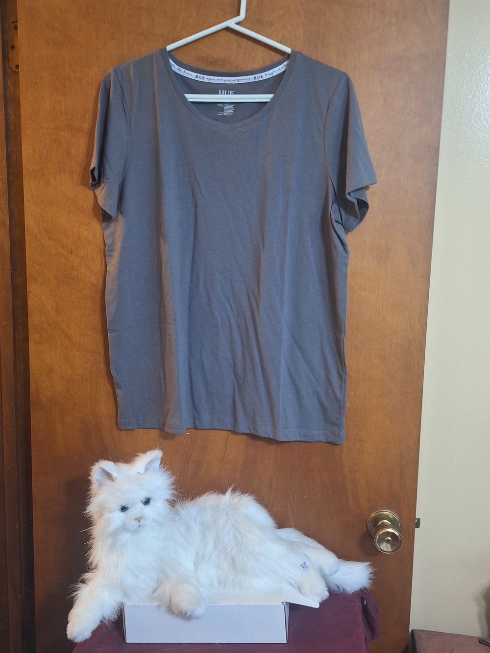 HUE Short Sleeve Crew Neck Tee in Charcoal Gray